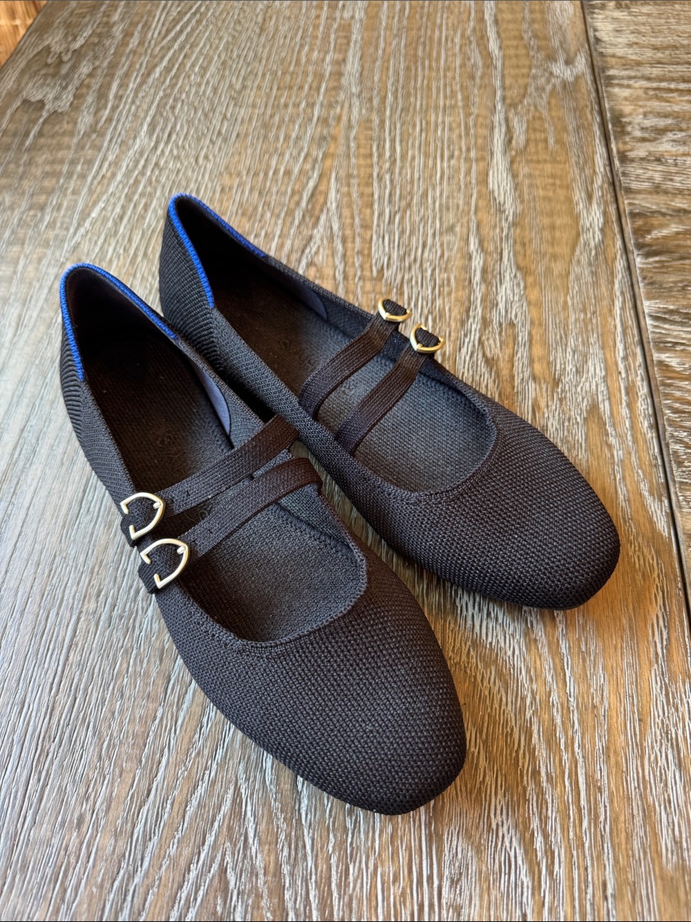 Rothy’s Women’s Black Double-Strap Knit Ballet Flats